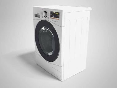 Yıkama ev 3d render gölge ile gri arka plan üzerinde beyaz çamaşır makinesi