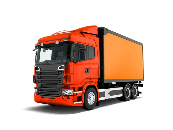 Camión Rojo Moderno Con Remolque Naranja Para Transporte Mercancías Alrededor —  Fotos de Stock