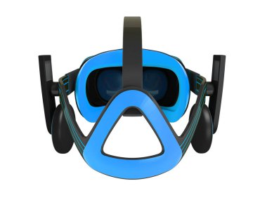 Modern siyah sanal gerçeklik gözlük mavi eklemeleri ile beyaz arka plan üzerinde 3d render gölge yok arka.