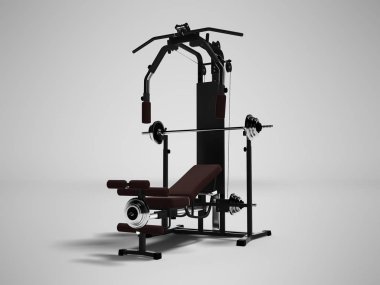 Modern kahverengi siyah aksan spor eğitmeni eğitimi için elleri ve ayakları önünde 3d kaslarının gölgeli gri arka plan üzerinde render