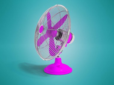 Masaya doğru 3d odayı soğutmak için modern mor fan render gölge ile değil mavi arka plan