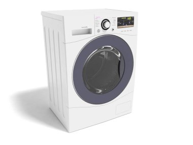 3d render gölge beyaz zemin üzerine çamaşır için modern beyaz çamaşır makinesi