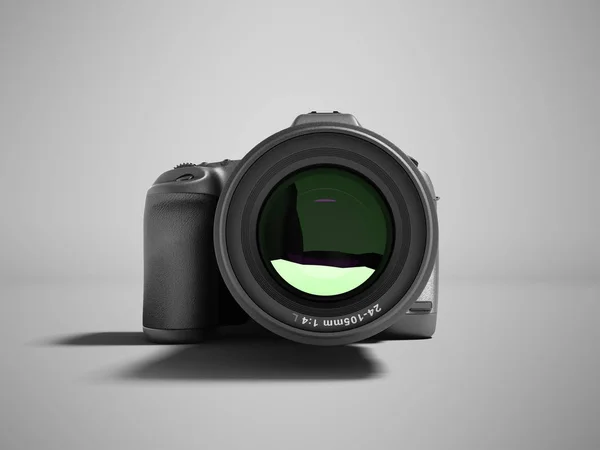 Modern Gray Professional Camera Nature Photography Front Rendering Gray Background — Stock Photo, Image