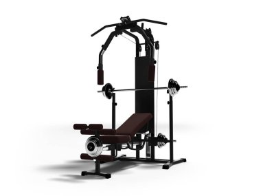 Modern kahverengi siyah aksan spor eğitmeni eğitimi için elleri ve ayakları önünde 3d kaslarının gölge beyaz zemin üzerine işlemek