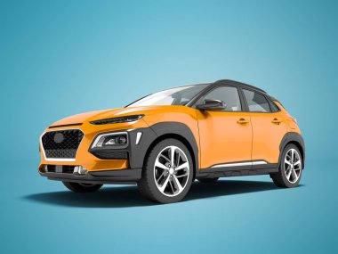 Modern turuncu araba crossover önünde 3d render gölge ile mavi arka plan üzerinde