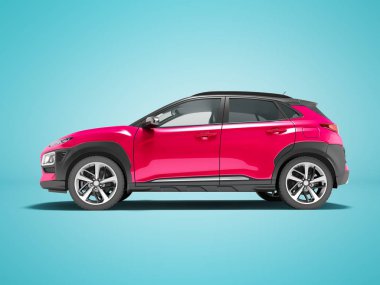 Modern pembe araba crossover yan görünümü 3d render gölge ile mavi arka plan üzerinde