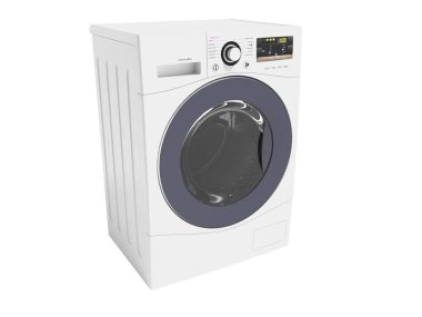 Modern beyaz çamaşır makinesi 3d render beyaz çamaşır için arka plan gölge yok