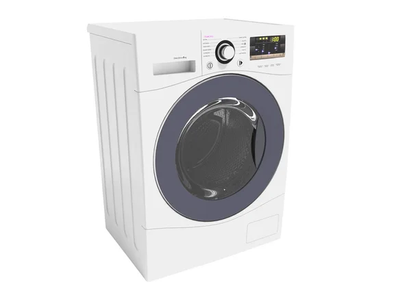 Modern White Washing Machine Washing Clothes Rendering White Background Shadow — Stock Photo, Image