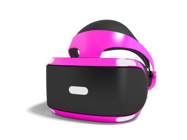 Sağ tarafta izole mor sanal gerçeklik gözlükleri. 3D render gölge beyaz zemin üzerine