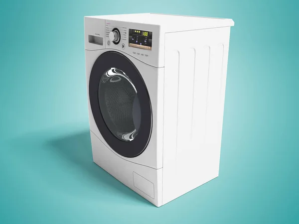 Máquina Lavar Roupa Branca Para Lavar Casa Render Fundo Azul — Fotografia de Stock