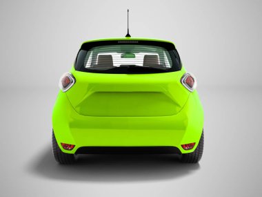 Arkada yolcu taşıyan için Modern ışık yeşil elektrikli otomobil hatchback gölgeli gri arka plan üzerinde 3d render
