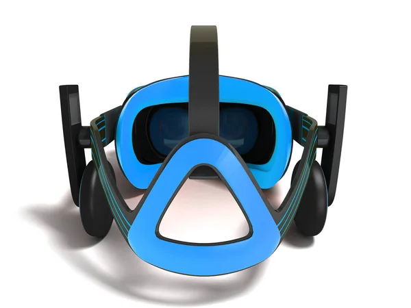 现代黑色虚拟现实眼镜蓝色插入后3D 渲染白色背景与阴影 — 图库照片