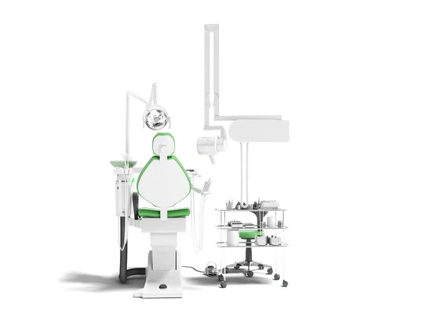 Cadeira Verde Moderna Para Escritório Odontológico Com Ferramenta Odontológica Render — Fotografia de Stock