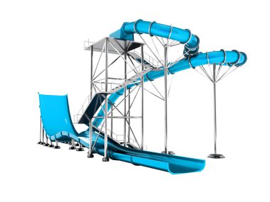 Modern mavi su cazibe sahilde beyaz arka plan üzerinde 3d render yok gölge izole.