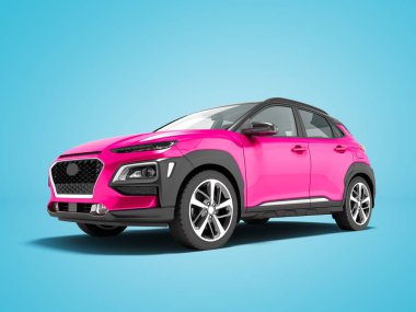 Modern pembe araba crossover önünde 3d render gölge ile mavi arka plan üzerinde