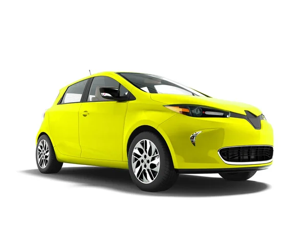 Modern Yellow Electric Car Trips Beach Front Render White Background — Stock Photo, Image