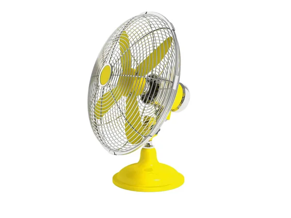 Modern Yellow Fan Table Cool Room Right Render White Background — Stock Photo, Image
