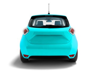 3d render gölge beyaz zemin üzerine arkada yolcu taşıyan için Modern mavi elektrikli otomobil hatchback