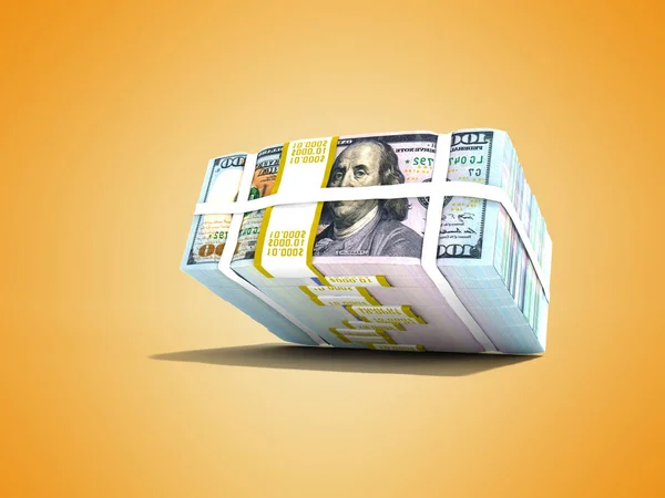 Magazynie Współczesny Dolarów Spadł Góry Render Pomarańczowym Tle Cieniem — Zdjęcie stockowe