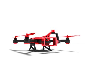 İçin smartphone ile ekleme Kamera Kamera 3d render gölge beyaz zemin üzerine siyah ekler ile modern kırmızı quadrocopter