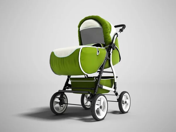 Carruagem Bebê Verde Moderno Para Todo Tempo Com Sol Branco — Fotografia de Stock