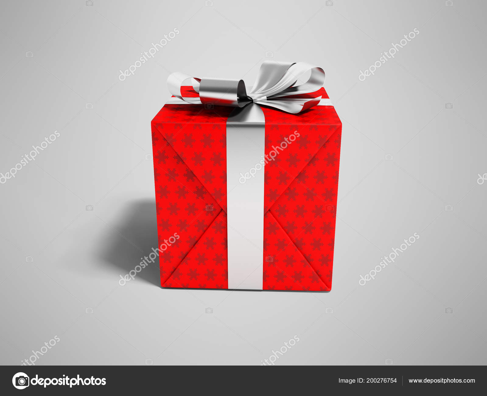 Modern Red Gift Silver Ribbon Bow Rendering Gray Background Shadow Modern Red Gift Silver Ribbon Bow Rendering Gray Background Shadow