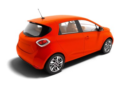Modern elektrikli otomobil için yaz gezileri izole 3d render gölge beyaz zemin üzerine kırmızı