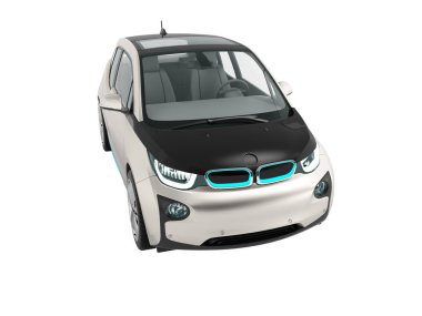 Modern gri elektrikli araba siyah ile beyaz zemin üzerine yaz gezileri izole 3d render için hiçbir gölge ekler