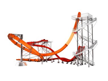 Modern turuncu kırmızı su lunapark treni Su Parkı arka 3d render için beyaz arka plan üzerinde hiçbir gölge rides