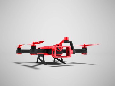 İçin smartphone ile ekleme Kamera Kamera 3d render gölge ile gri arka plan üzerinde siyah ekler ile modern kırmızı quadrocopter