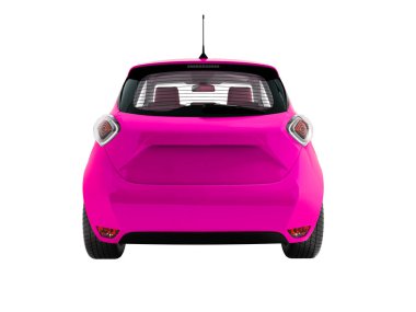 Arkada yolcu taşıyan için Modern violet elektrikli otomobil hatchback 3d render beyaz arka plan gölge yok