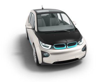 Modern gri elektrikli otomobil için yaz gezileri izole 3d render gölge beyaz zemin üzerine siyah ekler ile
