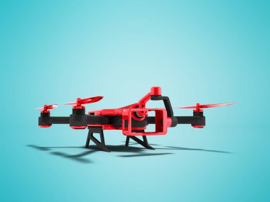 İçin smartphone ile ekleme Kamera Kamera 3d render gölge ile mavi arka plan üzerinde siyah ekler ile modern kırmızı quadrocopter