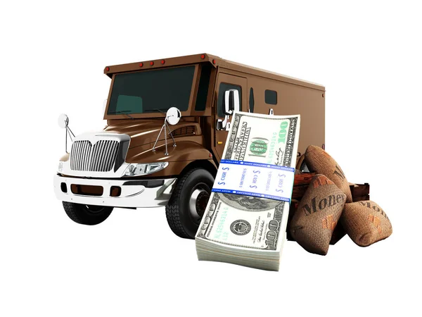 Modern Concept Carrying Money Stack Dolars Bank Brown Truck Armored — Stock Photo, Image