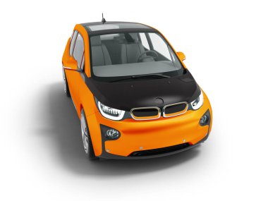 Siyah insets 3d render gölge beyaz zemin üzerine izole ile modern turuncu elektrikli otomobil