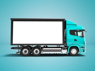 Yan 3d render gölge ile mavi arka plan üzerinde gelen malların taşınması için beyaz römork ile modern Kırmızı kamyon