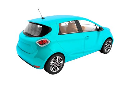 Modern mavi elektrikli otomobil yaz seyahat için 3d render beyaz arka plan üzerinde hiçbir gölge izole.