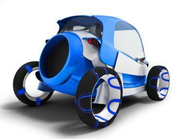 Modern koyu mavi elektrikli araba gezileri 3d render gölge beyaz zemin üzerine arkada yolcu taşıyan için havaalanında için