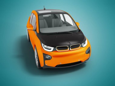 Siyah insets 3d render gölge ile mavi arka plan üzerinde izole ile modern turuncu elektrikli otomobil