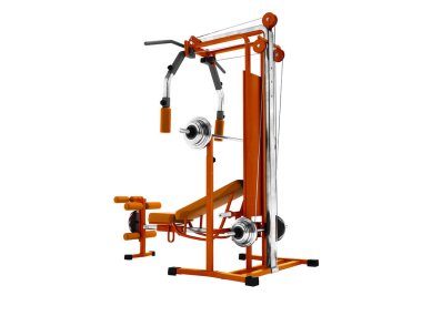 Modern portakal spor eğitim aparatı ile siyah bacaklar güç yükleme için ekler ve beyaz arka plan üzerinde 3d render gölge yok eller