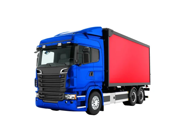 Camión Azul Oscuro Moderno Con Remolque Rojo Para Transporte Mercancías —  Fotos de Stock