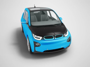 Siyah insets 3d render gölge ile gri arka plan üzerinde izole ile modern mavi elektrikli otomobil