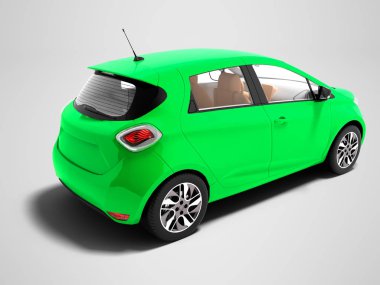 Modern yeşil elektrikli otomobil için yaz gezileri izole 3d render gölge ile gri arka plan üzerinde