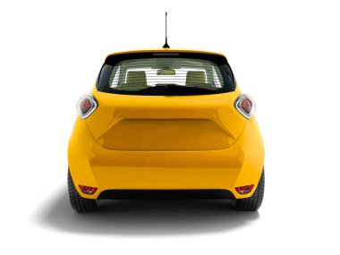 3d render gölge beyaz zemin üzerine arkada yolcu taşıyan için Modern sarı elektrikli otomobil hatchback