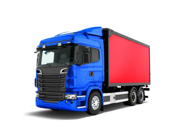 Caminhão Azul Escuro Moderno Com Reboque Vermelho Para Transporte Mercadorias — Fotografia de Stock