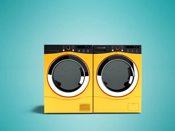 Moderne Orange Zwei Waschmaschinen Für Große Familie Rendering Auf Blauem — Stockfoto