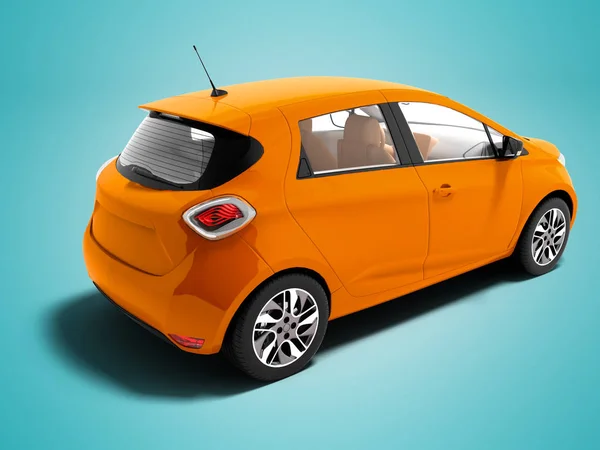 现代橙色电动车夏季行程隔离3D 渲染蓝色背景与阴影 — 图库照片