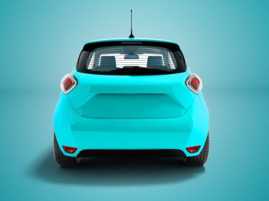 3d render gölge ile mavi arka plan üzerinde arkada yolcu taşıyan için Modern mavi elektrikli otomobil hatchback