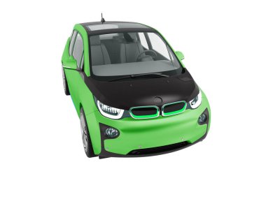 Modern yeşil elektrikli araba siyah ile beyaz zemin üzerine yaz izole 3d render için insets gölge yok