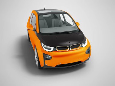 Siyah insets 3d render gölge ile gri arka plan üzerinde izole ile modern turuncu elektrikli otomobil